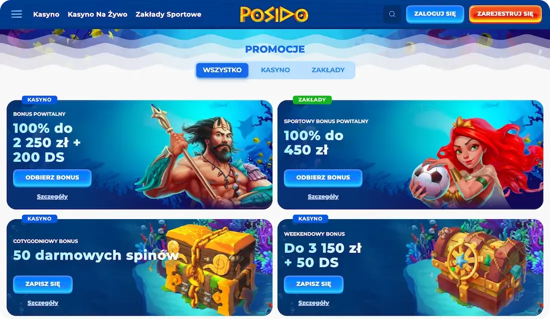 wszystkie bonusy w kasynie Posido